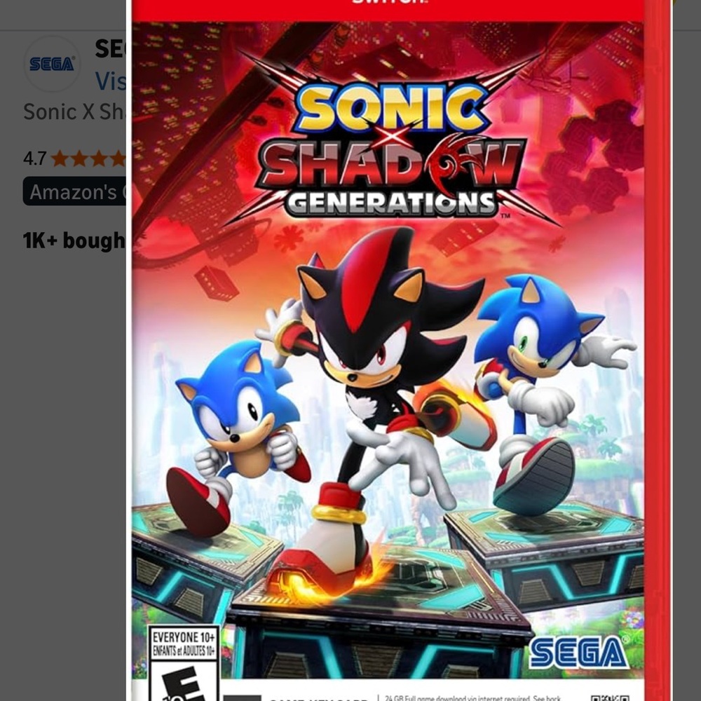 Nintendo Sonic X Shadow Generations Game Case - Red